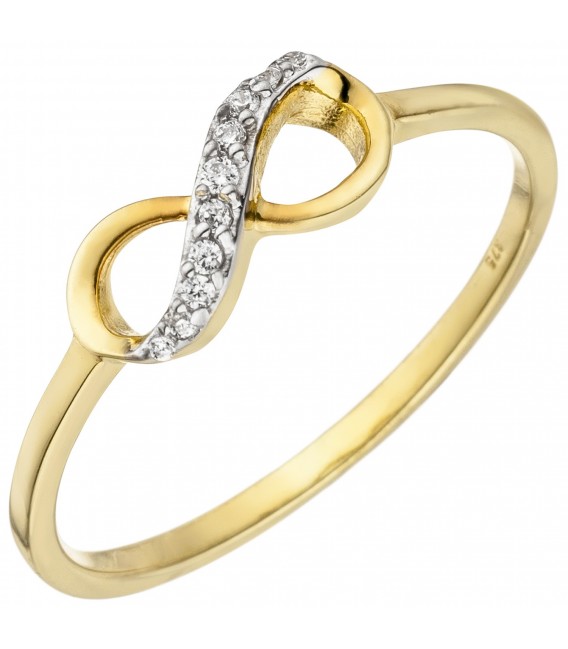 Damen Ring Unendlichkeit 375 Gold Gelbgold 10 Zirkonia Goldring - Bild 1