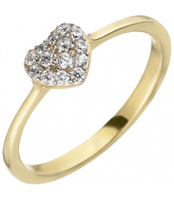 Damen Ring Herz 375 Gold Gelbgold 14 Zirkonia Goldring Herzring - Bild 1
