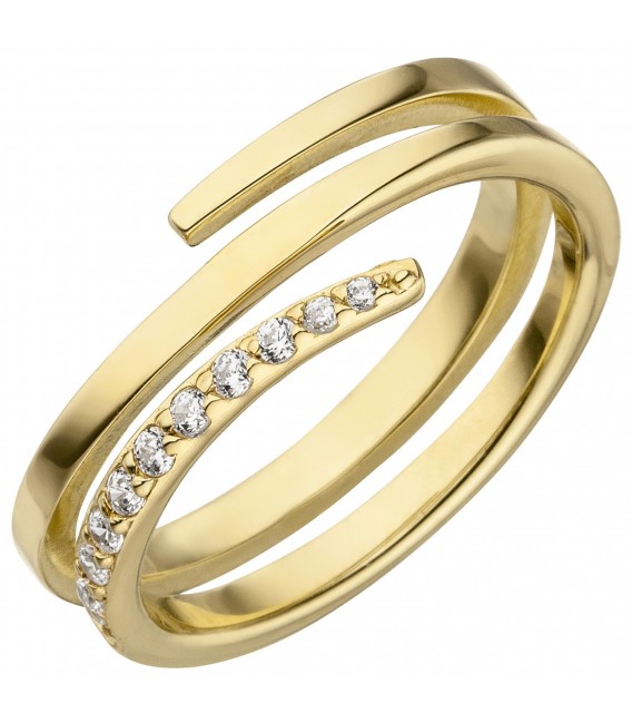 Damen Ring 925 Sterling Silber vergoldet 11 Zirkonia Spiralring Spirale - Bild 1