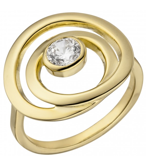 Damen Ring 925 Sterling Silber vergoldet 1 Zirkonia - Bild 1