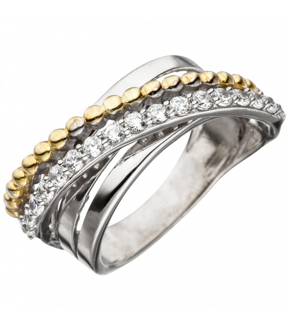 Damen Ring 925 Sterling Silber bicolor vergoldet mit Zirkonia Silberring - Bild 1