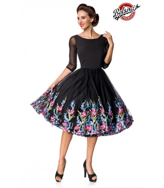 Belsira Premium besticktes Swing-Kleid schwarz - AT50126 Großbild