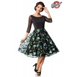 Premium besticktes Vintage-Swingkleid schwarz/blau - AT50127