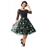 Premium besticktes Vintage-Swingkleid schwarz/blau - AT50127