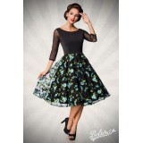 Premium besticktes Vintage-Swingkleid schwarz/blau - AT50127