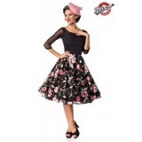 Premium besticktes Vintage-Swingkleid schwarz/rosa - AT50127