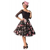 Premium besticktes Vintage-Swingkleid schwarz/rosa - AT50127