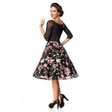 Premium besticktes Vintage-Swingkleid schwarz/rosa - AT50127