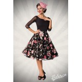 Premium besticktes Vintage-Swingkleid schwarz/rosa - AT50127