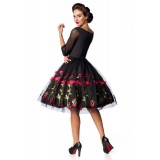 besticktes Premium Vintage Swingkleid schwarz - AT50148