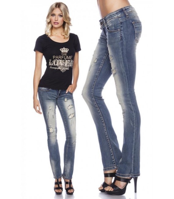 Jeans mit Strasssteinen blau - AT13512 - Bild 1
