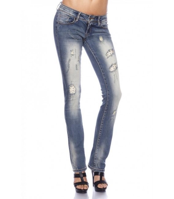 Jeans mit Strasssteinen blau - AT13512 - Bild 2