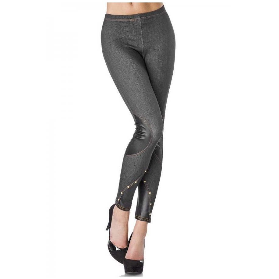 Leggings mit Nieten und Wetlook-Einsätzen schwarz - AT13949 - Bild 1