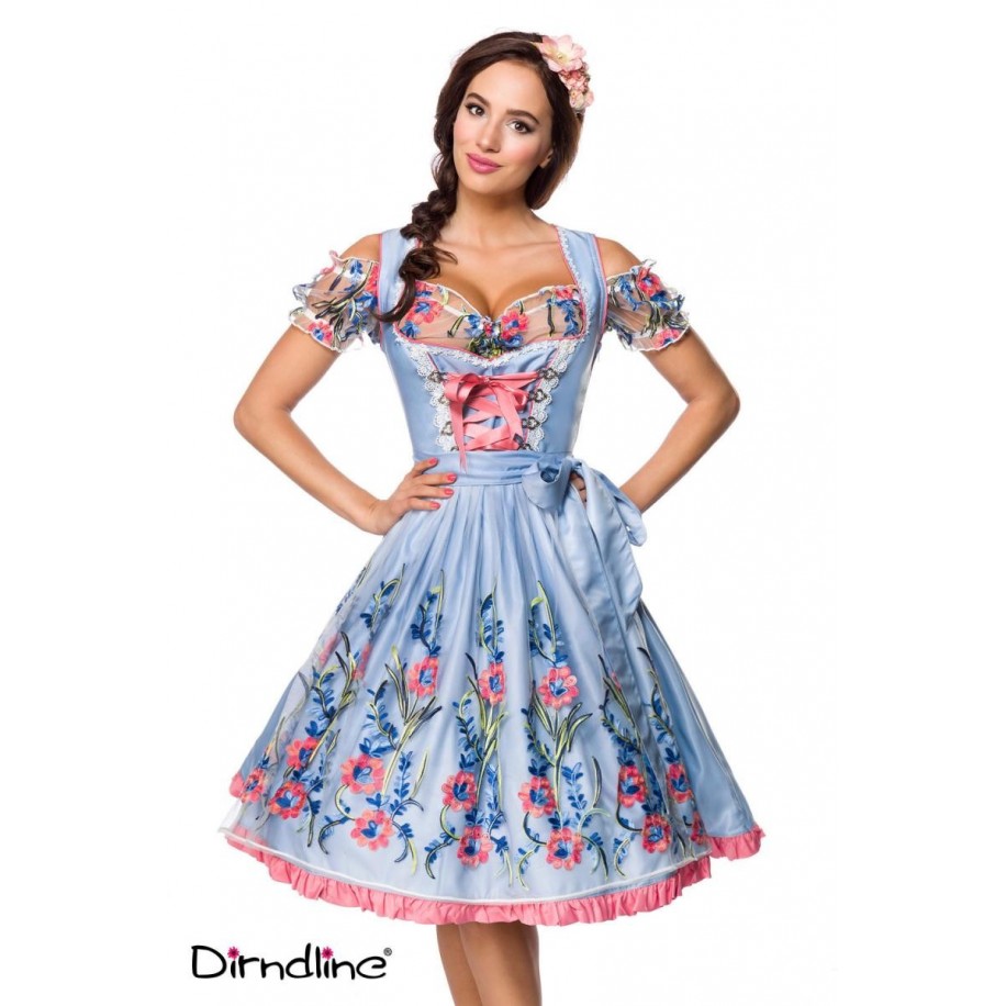 Romantisches Dirndl inkl. Spitzenbluse blau/rosa/weiß - AT70050 - Bild 1