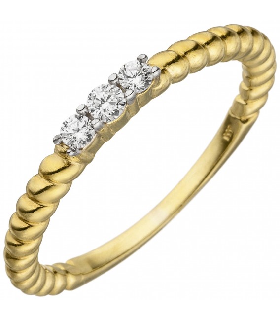 Damen Ring 333 Gold Gelbgold 3 Zirkonia Goldring - Bild 1