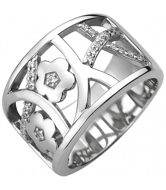 Damen Ring breit 925 Sterling Silber 25 Zirkonia Silberring - Bild 1