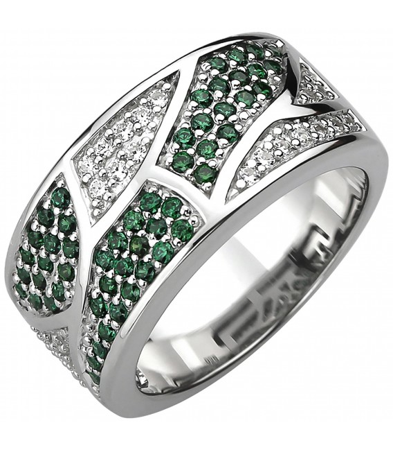 Damen Ring 925 Sterling Silber 85 Zirkonia grün und weiß Silberring - Bild 1