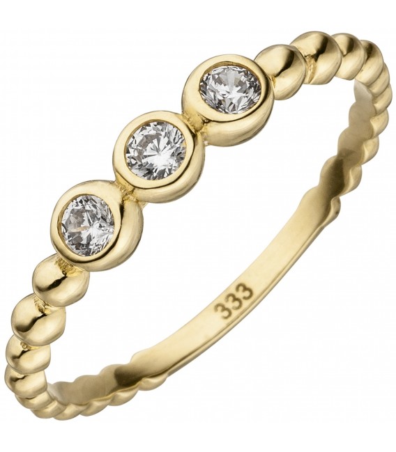 Damen Ring Kugel 333 Gold Gelbgold 3 Zirkonia Goldring Kugelring - Bild 1