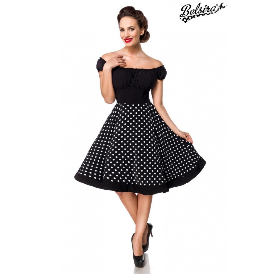 schulterfreies Swing-Kleid schwarz/weiß - AT50300 - Bild 1